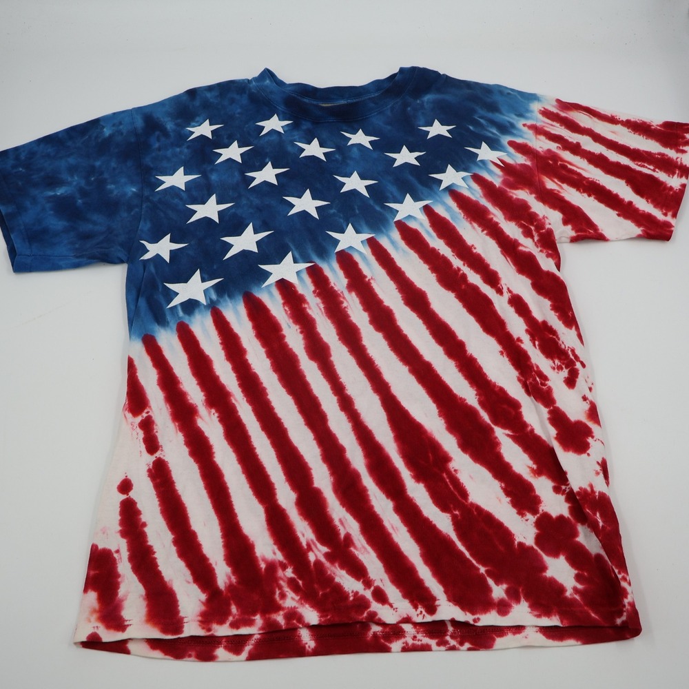 Liquid Blue American Flag T-Shirt Mens Large‎ Blue Red White Tie Dye Graphic Tee